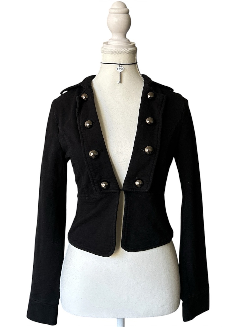 Y2K Grunge “SWS” Basic Black Napoleon Style Button Long Sleeve Jacket